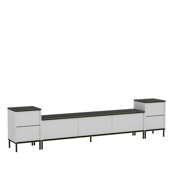 Mobilier living IMAJ, alb/negru, PAL melaminat, 3 piese, 260x35x60 cm