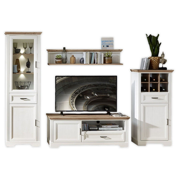 Mobilier living JASMIN 1, alb/stejar artisan, PAL melaminat, cu iluminare LED, 4 piese