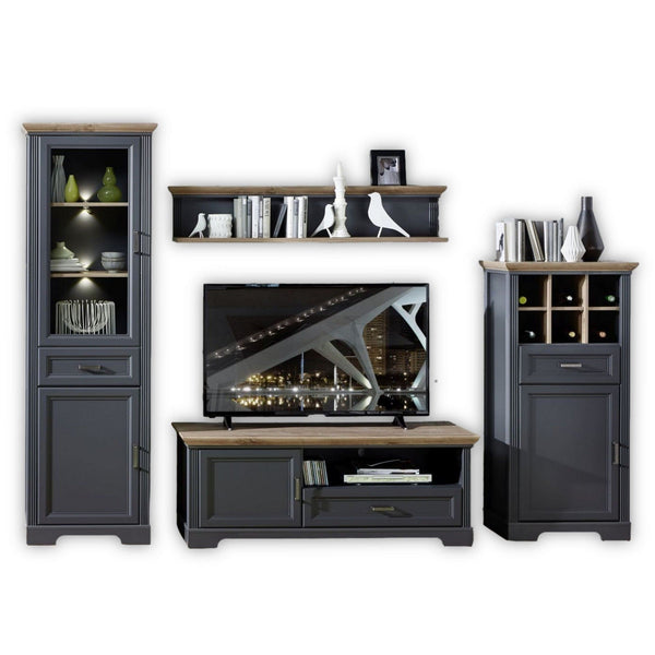 Mobilier living JASMIN 1, gri grafit/stejar artisan, PAL melaminat, cu iluminare LED, 4 piese