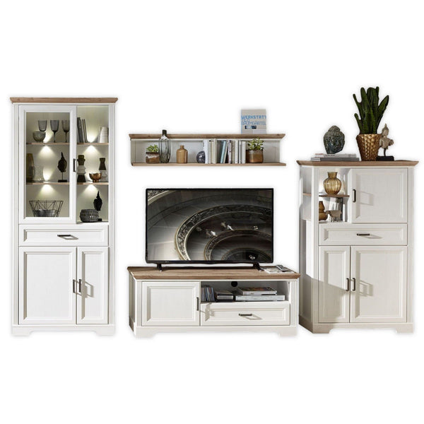Mobilier living JASMIN 2, alb/stejar artisan, PAL melaminat, cu iluminare LED, 4 piese