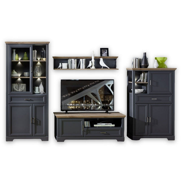 Mobilier living JASMIN 2, gri grafit/stejar artisan, PAL melaminat, cu iluminare LED, 4 piese