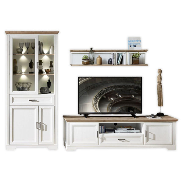 Mobilier living JASMIN 3, alb/stejar artisan, PAL melaminat, cu iluminare LED, 3 piese