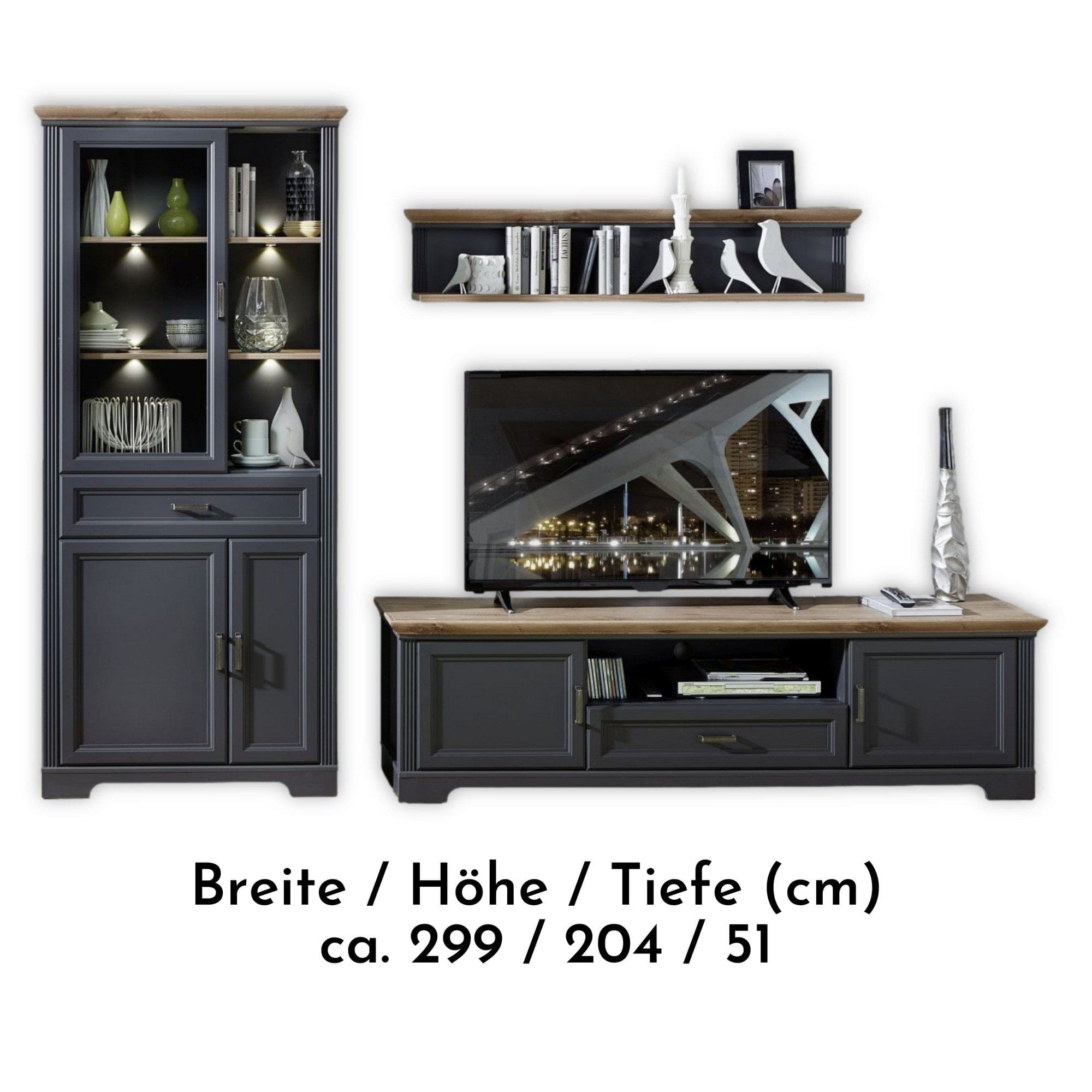 Mobilier living JASMIN 3, gri grafit/stejar artisan, PAL melaminat, cu iluminare LED, 3 piese