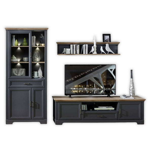 Mobilier living JASMIN 3, gri grafit/stejar artisan, PAL melaminat, cu iluminare LED, 3 piese