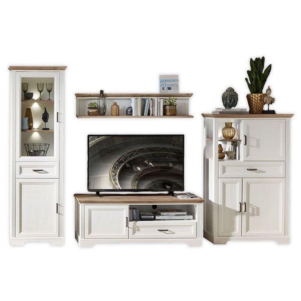 Mobilier living JASMIN, alb/stejar artisan, PAL melaminat, cu iluminare LED, 4 piese