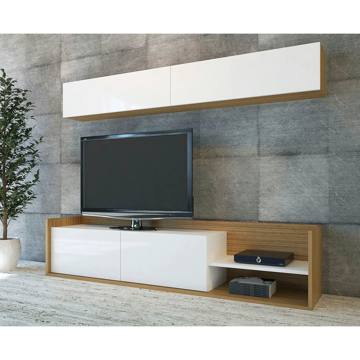 Mobilier living KALE, alb/stejar, PAL melaminat, 2 piese