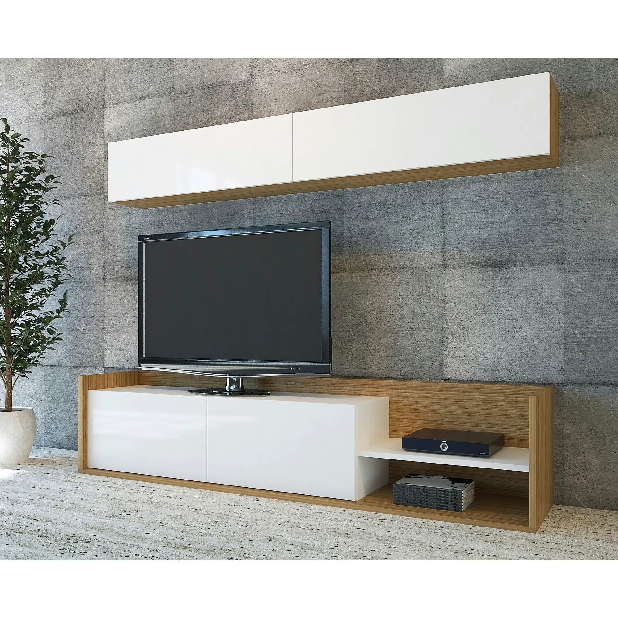 Mobilier living KALE, alb/stejar, PAL melaminat, 2 piese