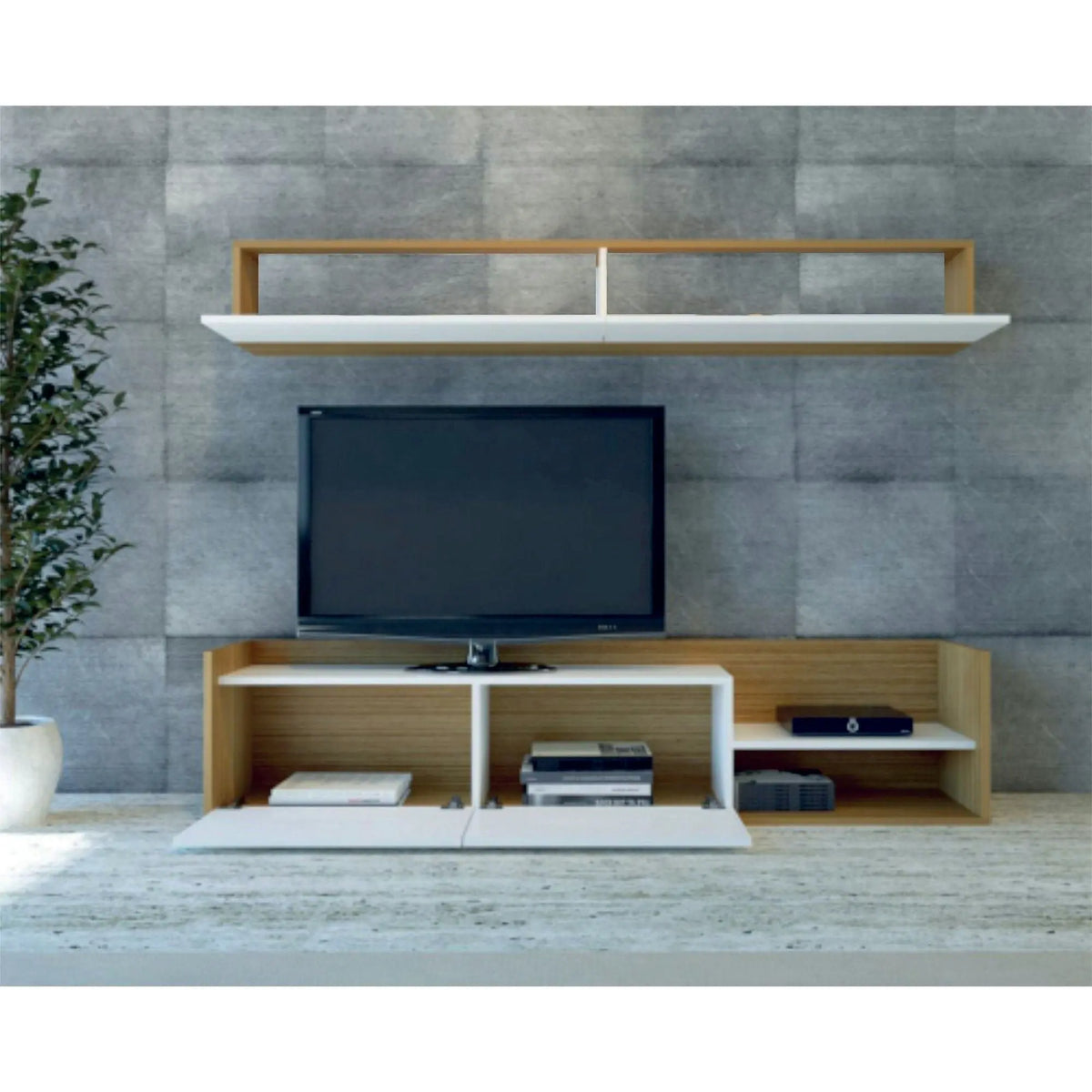 Mobilier living KALE, alb/stejar, PAL melaminat, 2 piese