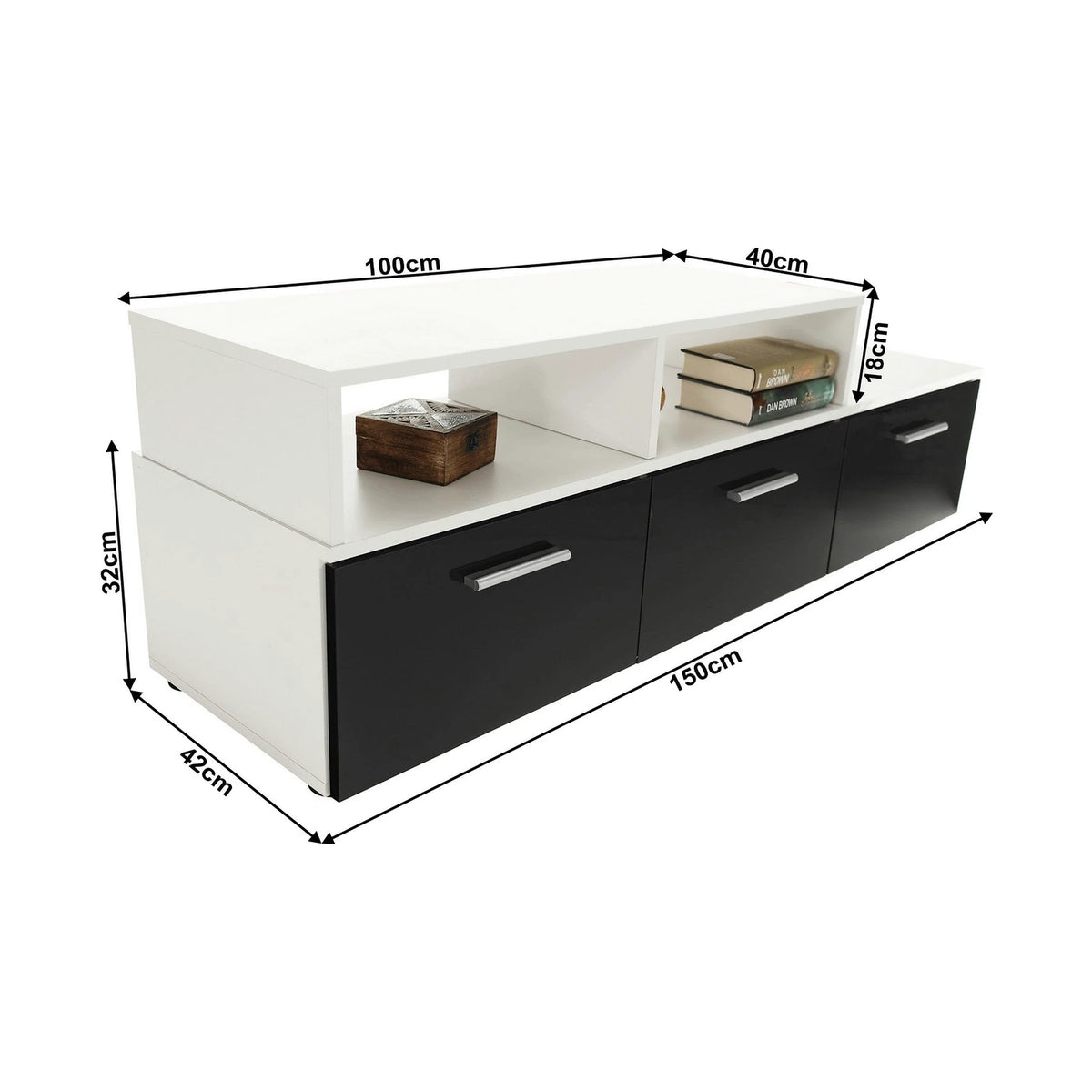 Mobilier living LEO, alb/negru lucios, PAL melaminat/sticla, cu iluminare LED, 7 piese, 250x42x180 cm