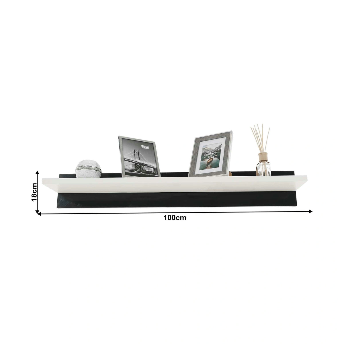 Mobilier living LEO, alb/negru lucios, PAL melaminat/sticla, cu iluminare LED, 7 piese, 250x42x180 cm