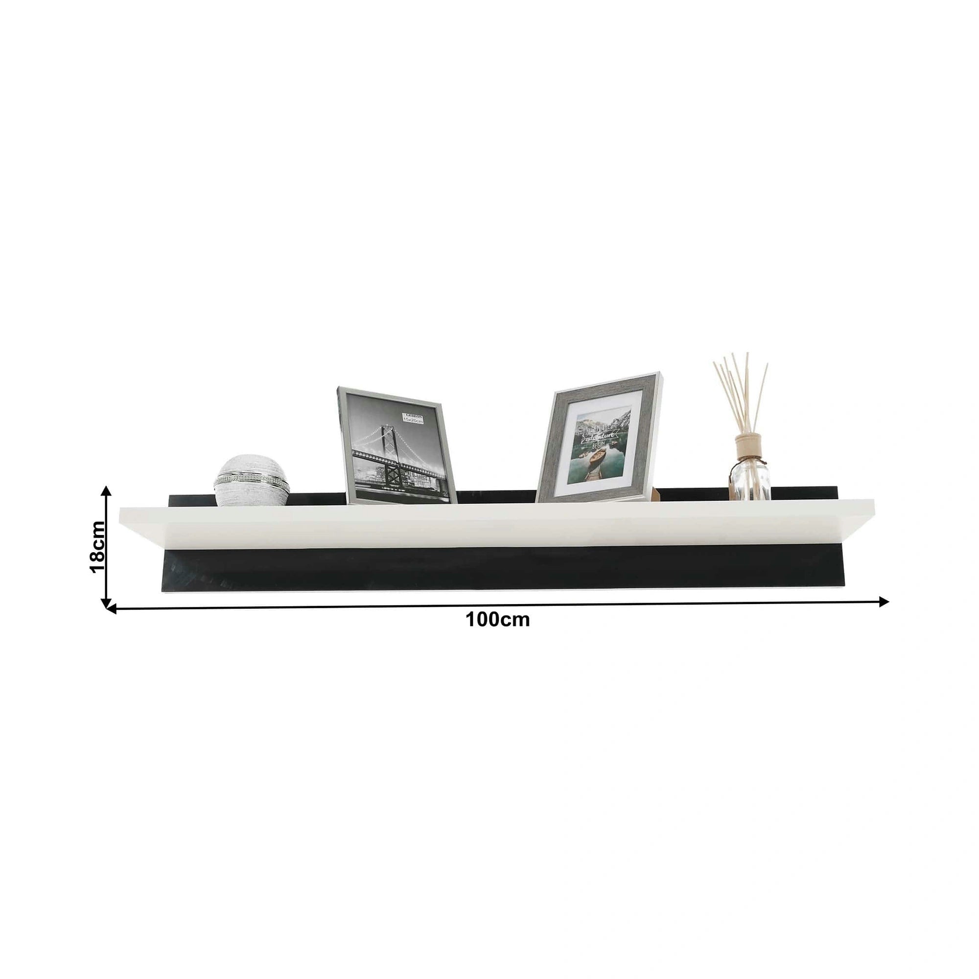 Mobilier living LEO, alb/negru lucios, PAL melaminat/sticla, cu iluminare LED, 7 piese, 250x42x180 cm