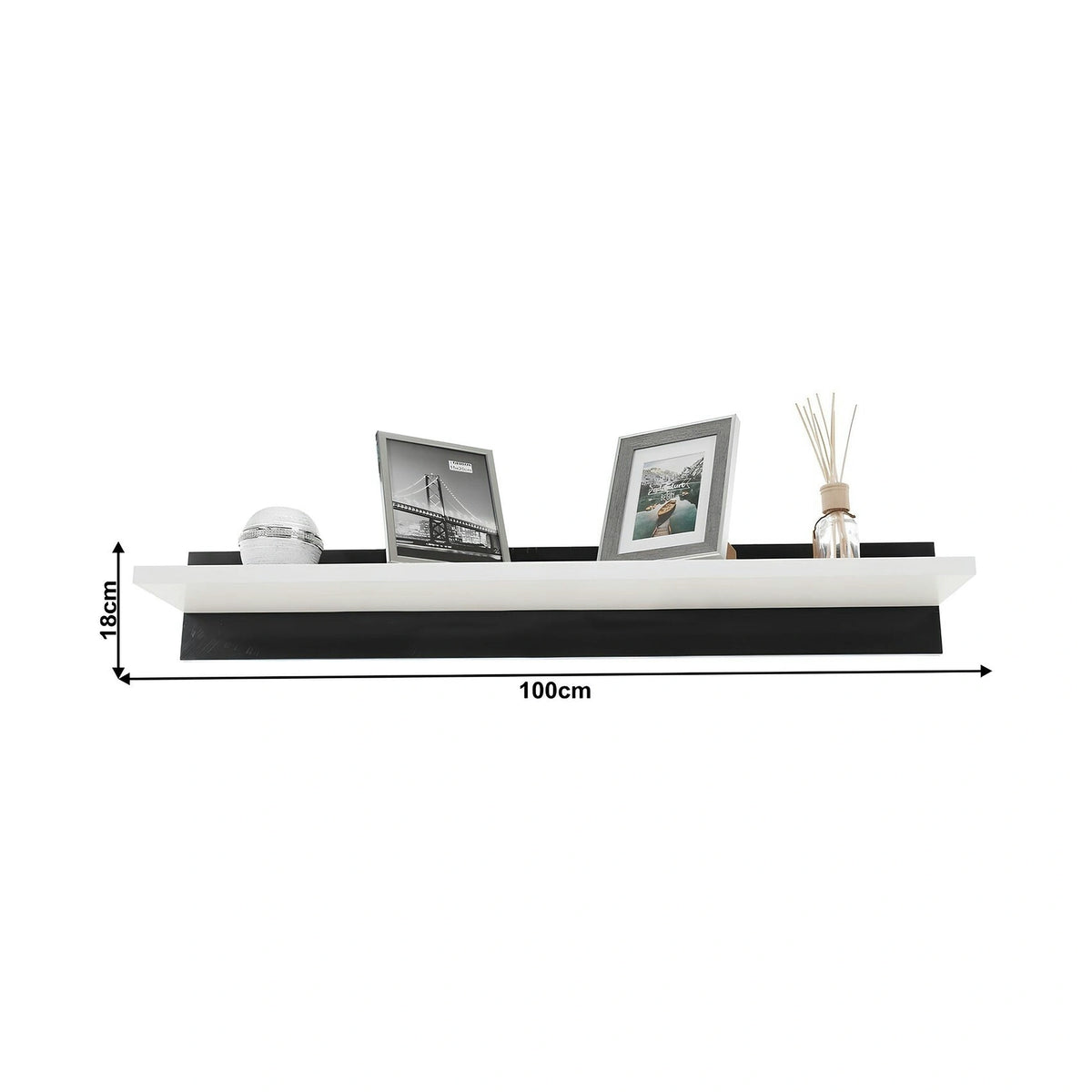 Mobilier living LEO, alb/negru lucios, PAL melaminat/sticla, cu iluminare LED, 7 piese, 250x42x180 cm