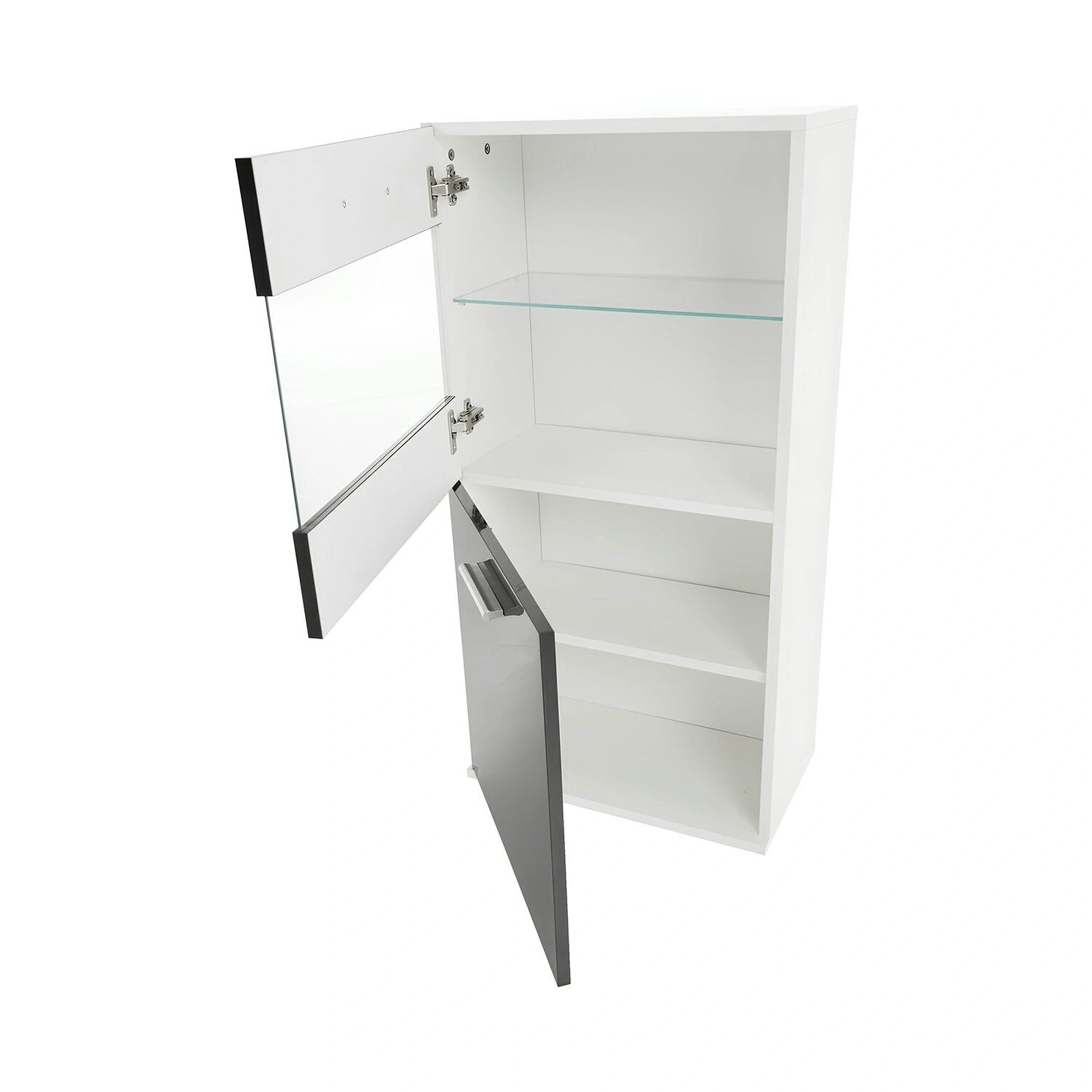 Mobilier living LEO, alb/negru lucios, PAL melaminat/sticla, cu iluminare LED, 7 piese, 250x42x180 cm