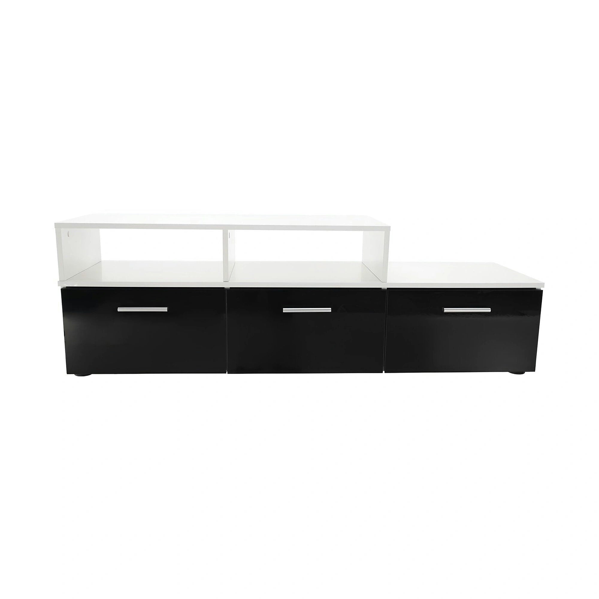 Mobilier living LEO, alb/negru lucios, PAL melaminat/sticla, cu iluminare LED, 7 piese, 250x42x180 cm