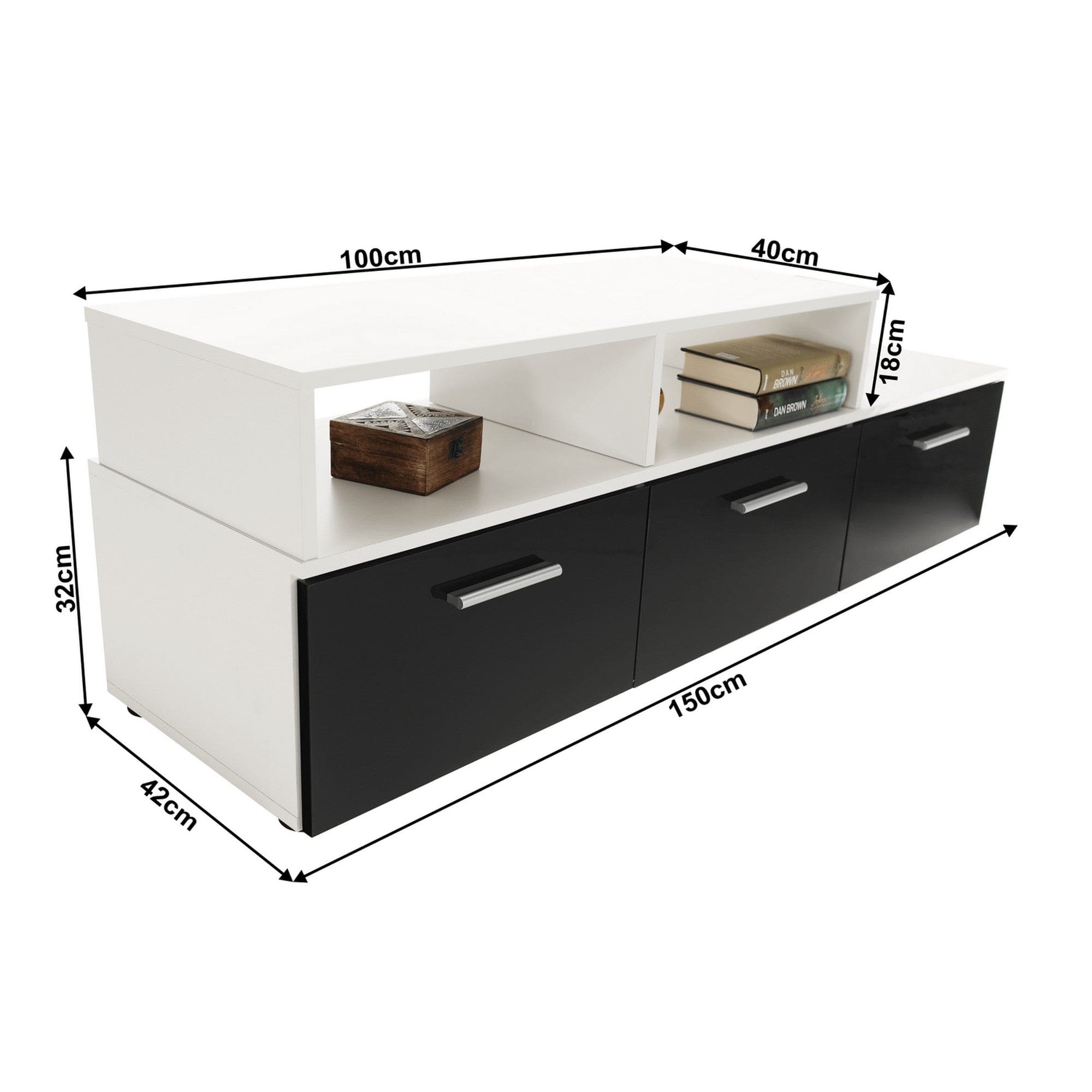 Mobilier living LEO, alb/negru lucios, PAL melaminat/sticla, cu iluminare LED, 7 piese, 250x42x180 cm