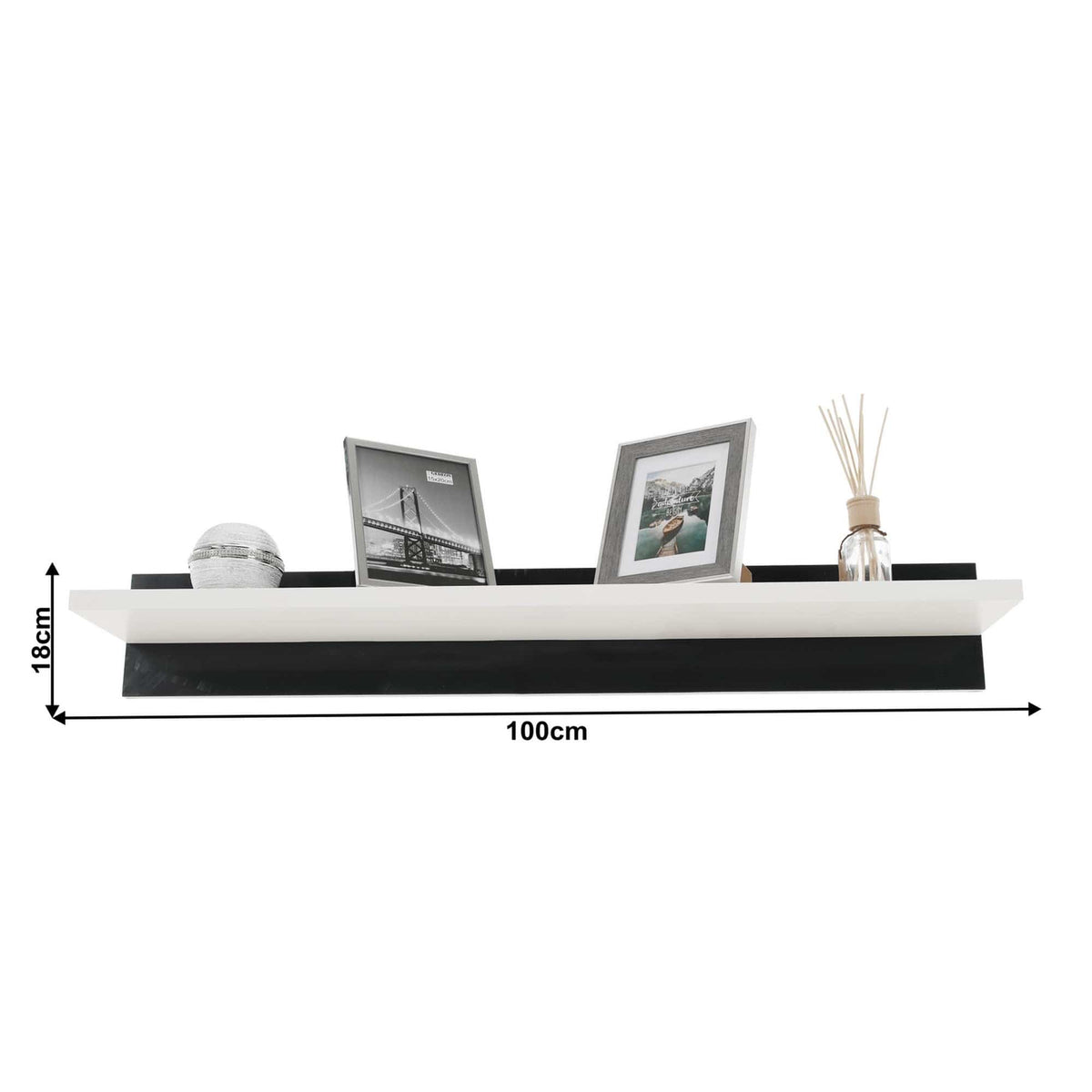 Mobilier living LEO, alb/negru lucios, PAL melaminat/sticla, cu iluminare LED, 7 piese, 250x42x180 cm