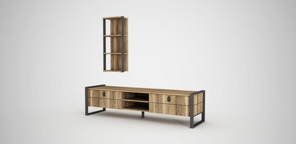 Mobilier living LOST, nuc deschis/negru, PAL melaminat, 2 piese