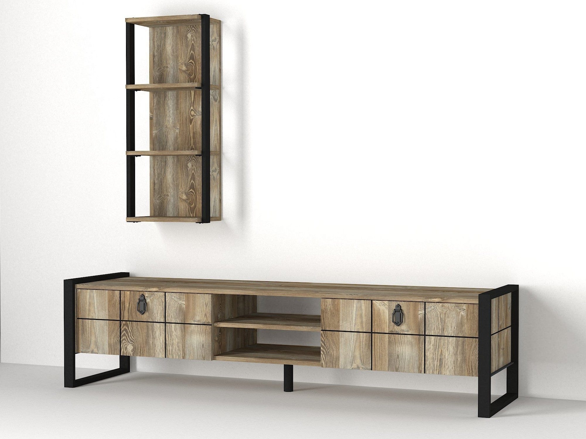 Mobilier living LOST, stejar canyon/negru, PAL melaminat/metal, 2 piese