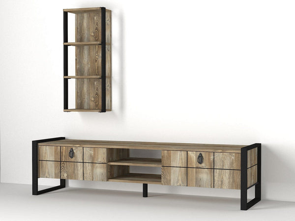 Mobilier living LOST, stejar canyon/negru, PAL melaminat/metal, 2 piese