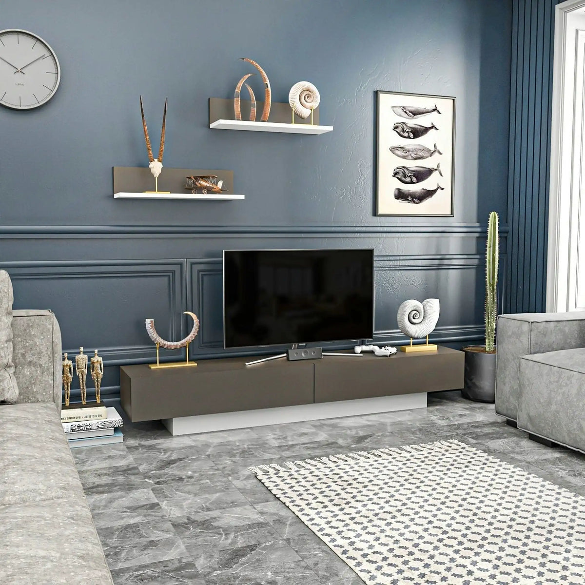 Mobilier living LUSI, maro/alb, PAL melaminat, 3 piese