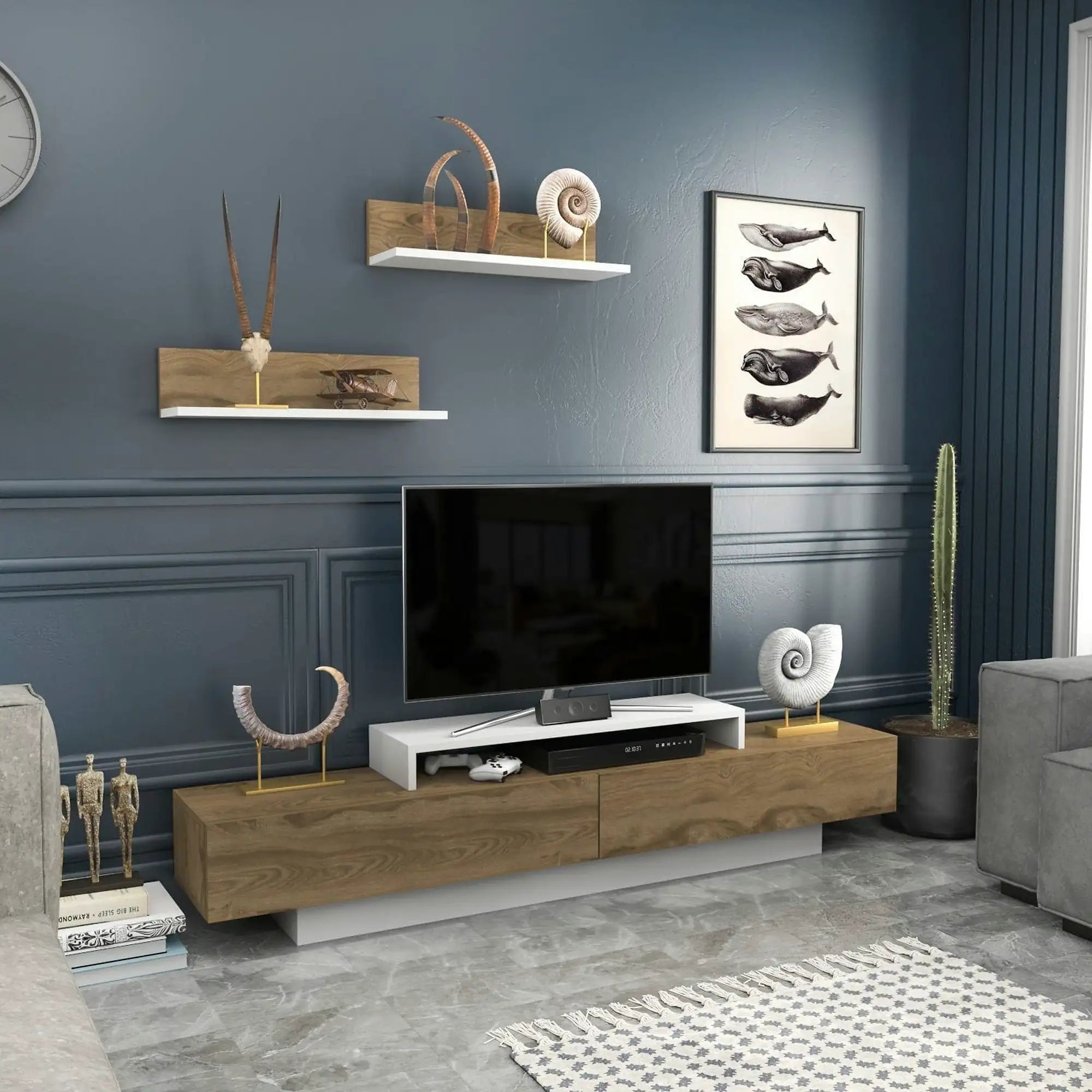 Mobilier living LUSI, stejar inchis/alb, PAL melaminat, 3 piese