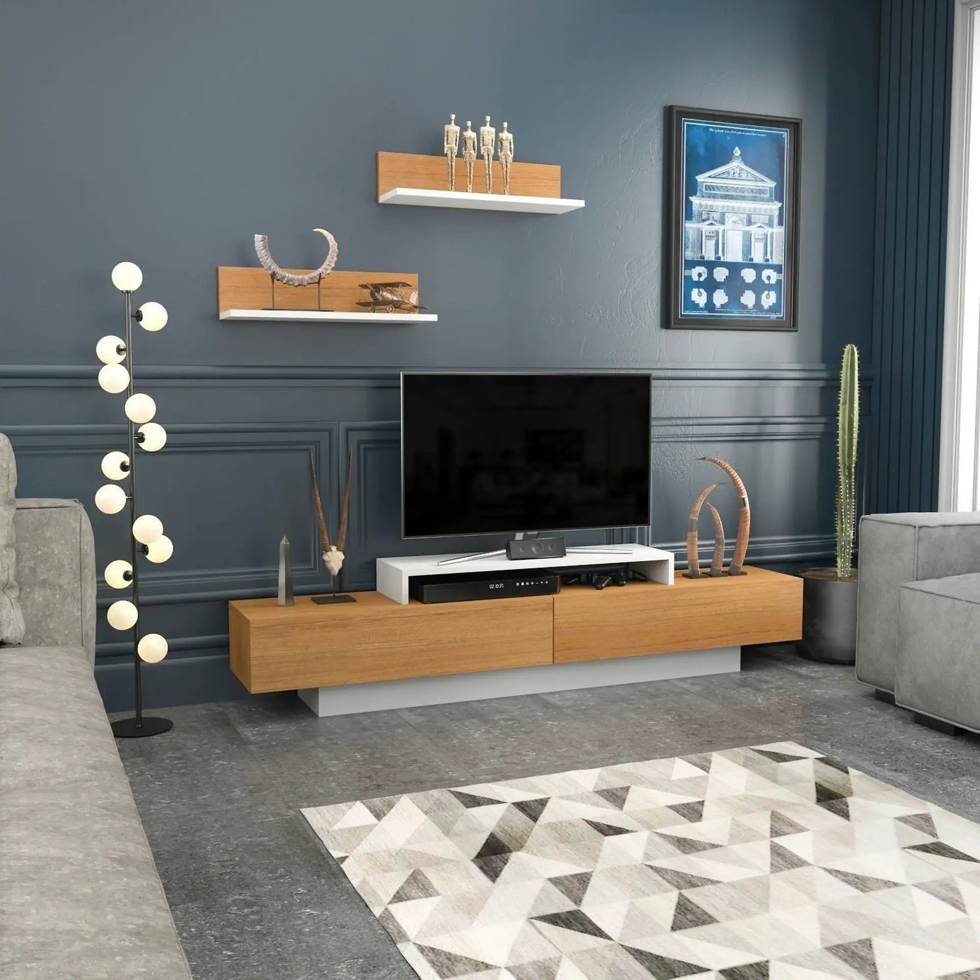 Mobilier living LUSI, stejar miere/alb, PAL melaminat, 3 piese