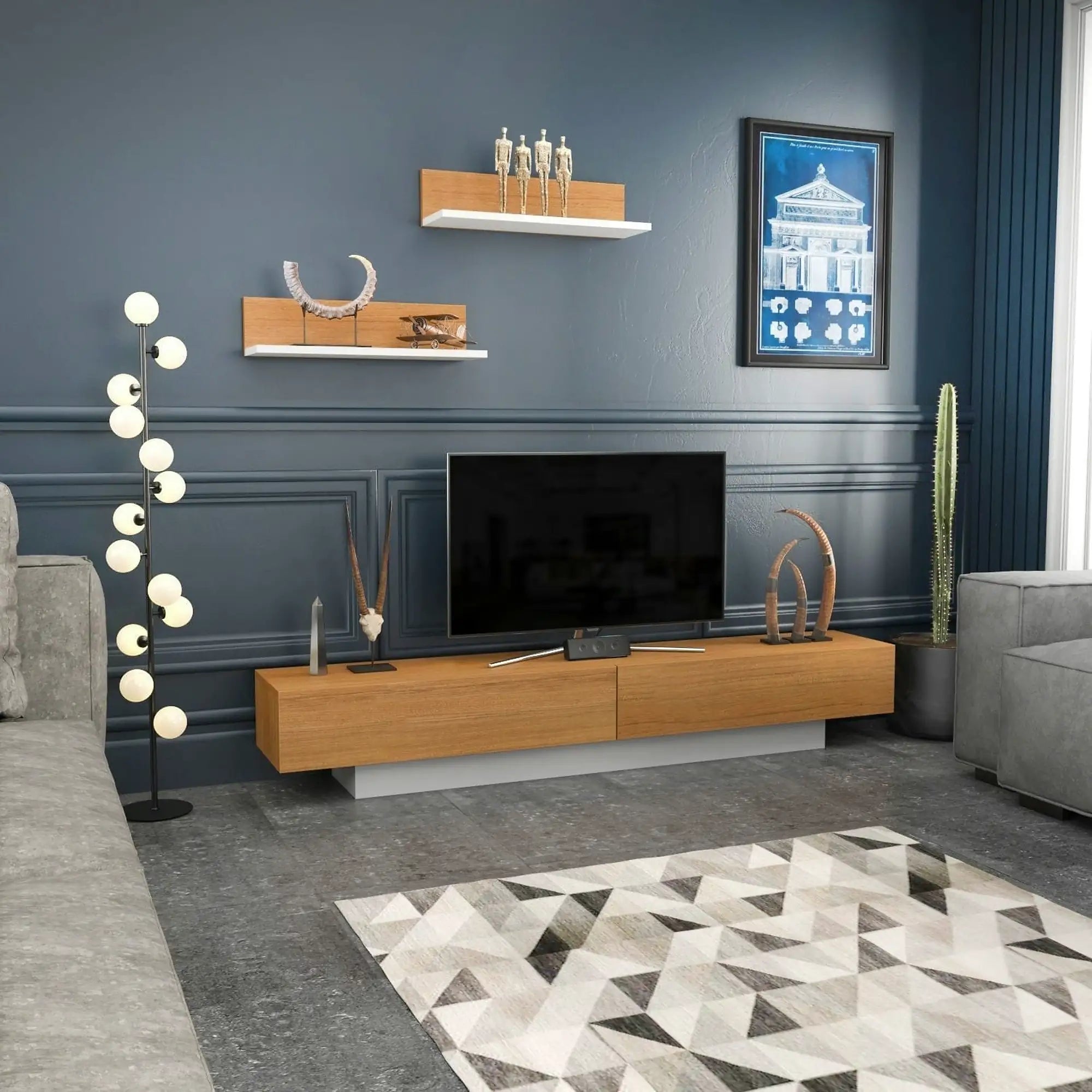 Mobilier living LUSI, stejar miere/alb, PAL melaminat, 3 piese
