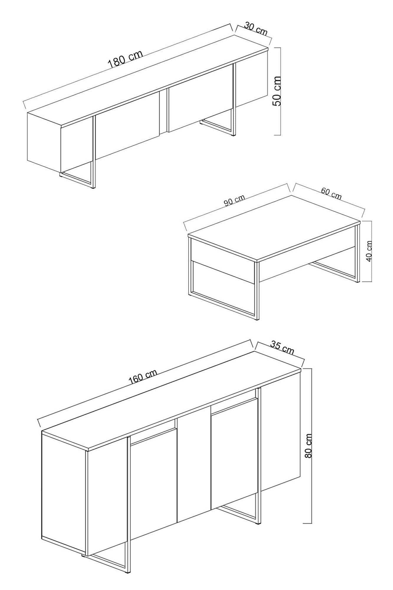 Mobilier living LUXE, alb/argintiu, PAL melaminat/metal, 3 piese