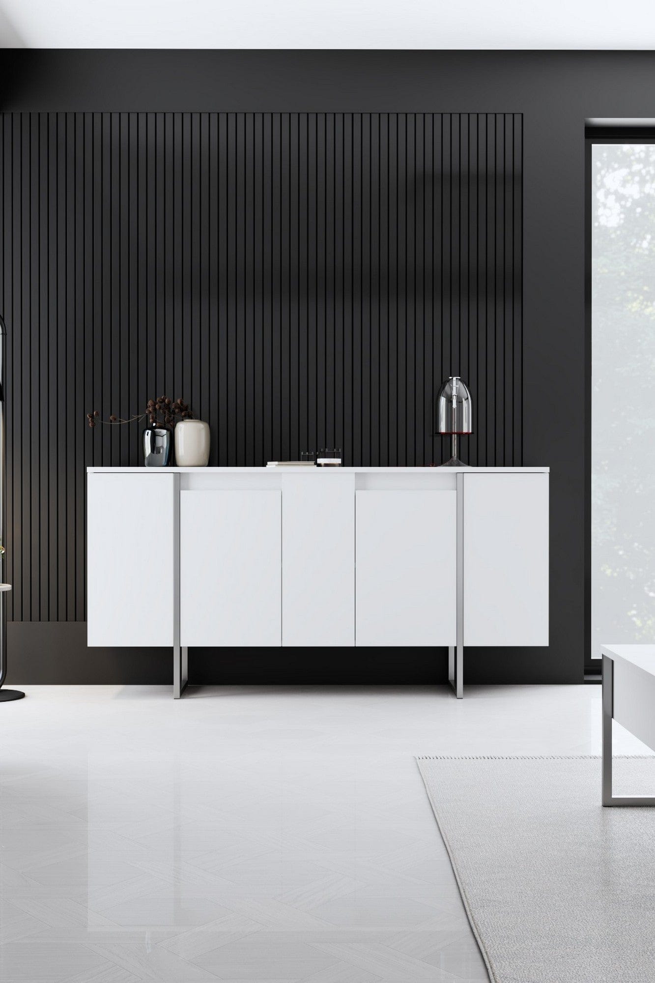 Mobilier living LUXE, alb/argintiu, PAL melaminat/metal, 3 piese