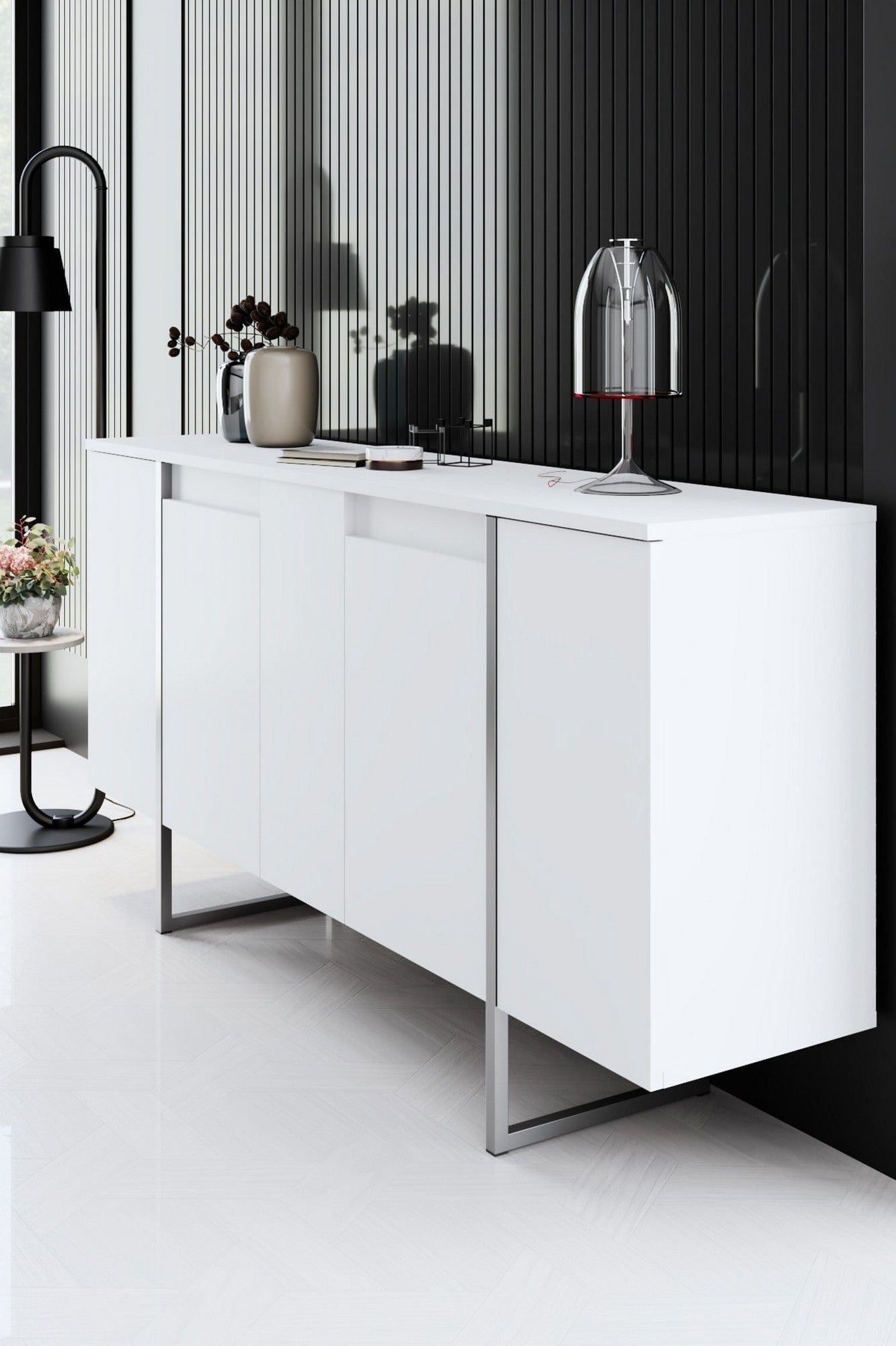 Mobilier living LUXE, alb/argintiu, PAL melaminat/metal, 3 piese