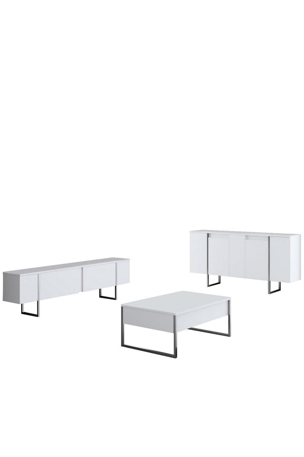 Mobilier living LUXE, alb/argintiu, PAL melaminat/metal, 3 piese