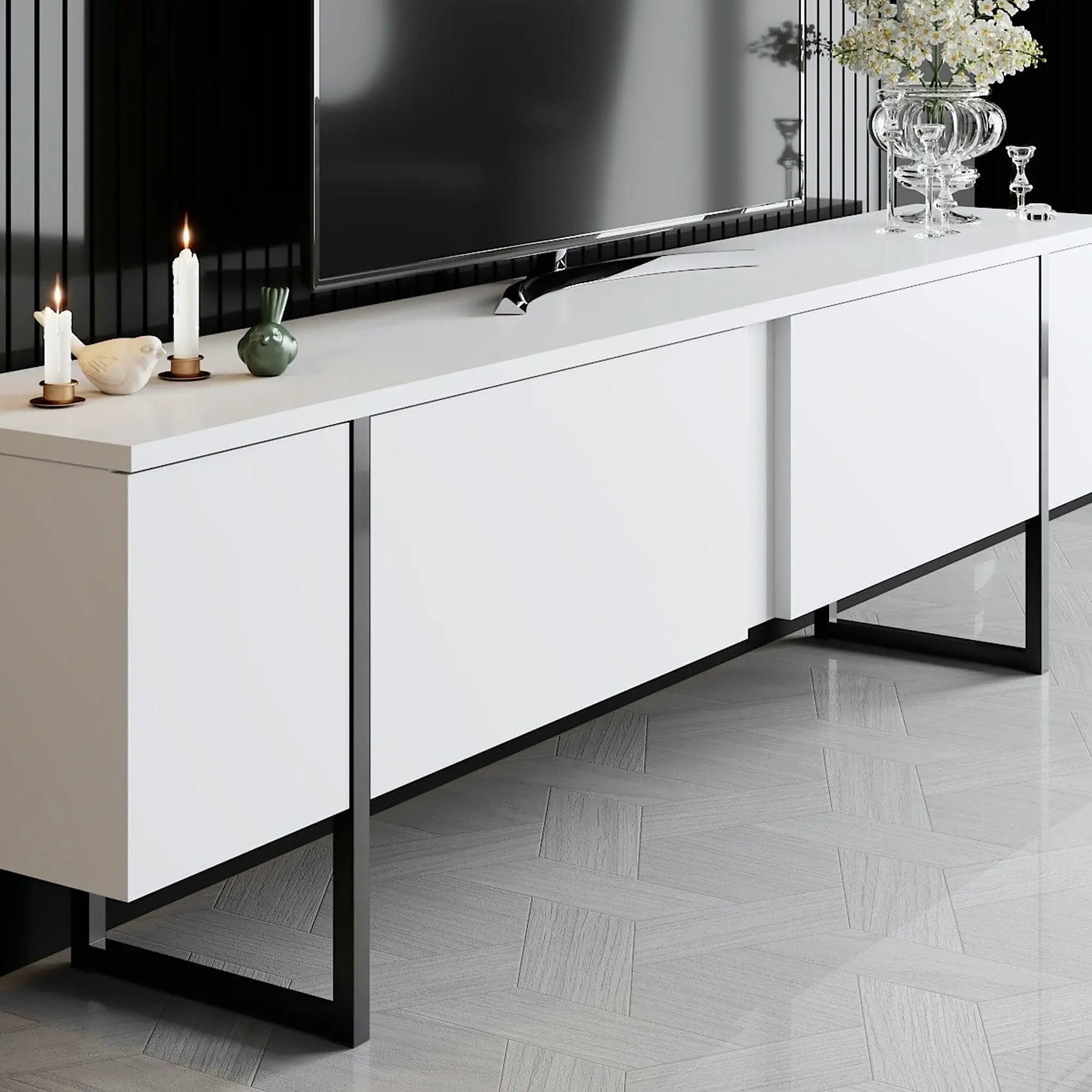 Mobilier living LUXE, alb/negru, PAL melaminat/metal, 2 piese