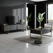 Mobilier living LUXE, gri antracit/auriu, PAL melaminat/metal, 2 piese