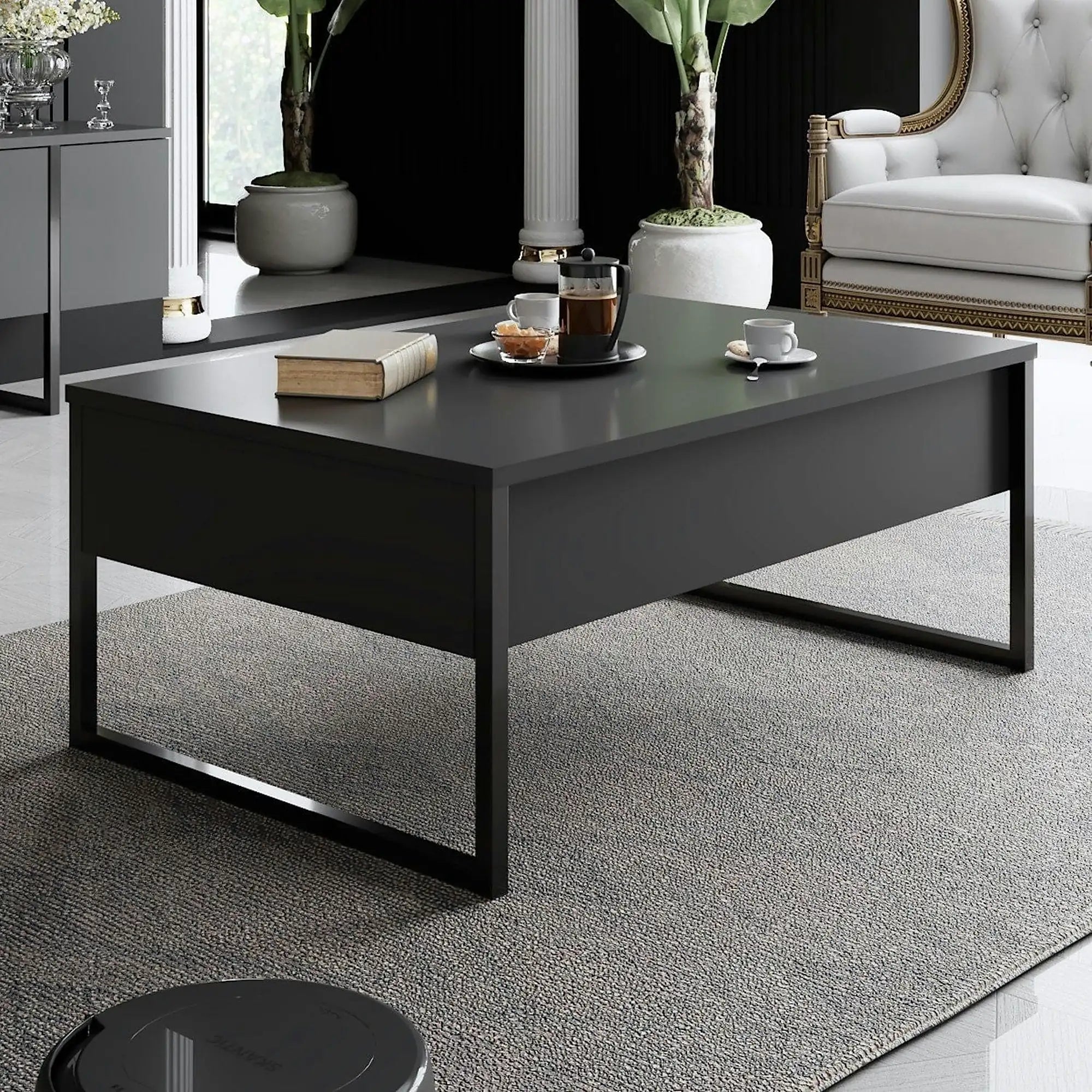Mobilier living LUXE, gri antracit/negru, PAL melaminat/metal, 2 piese