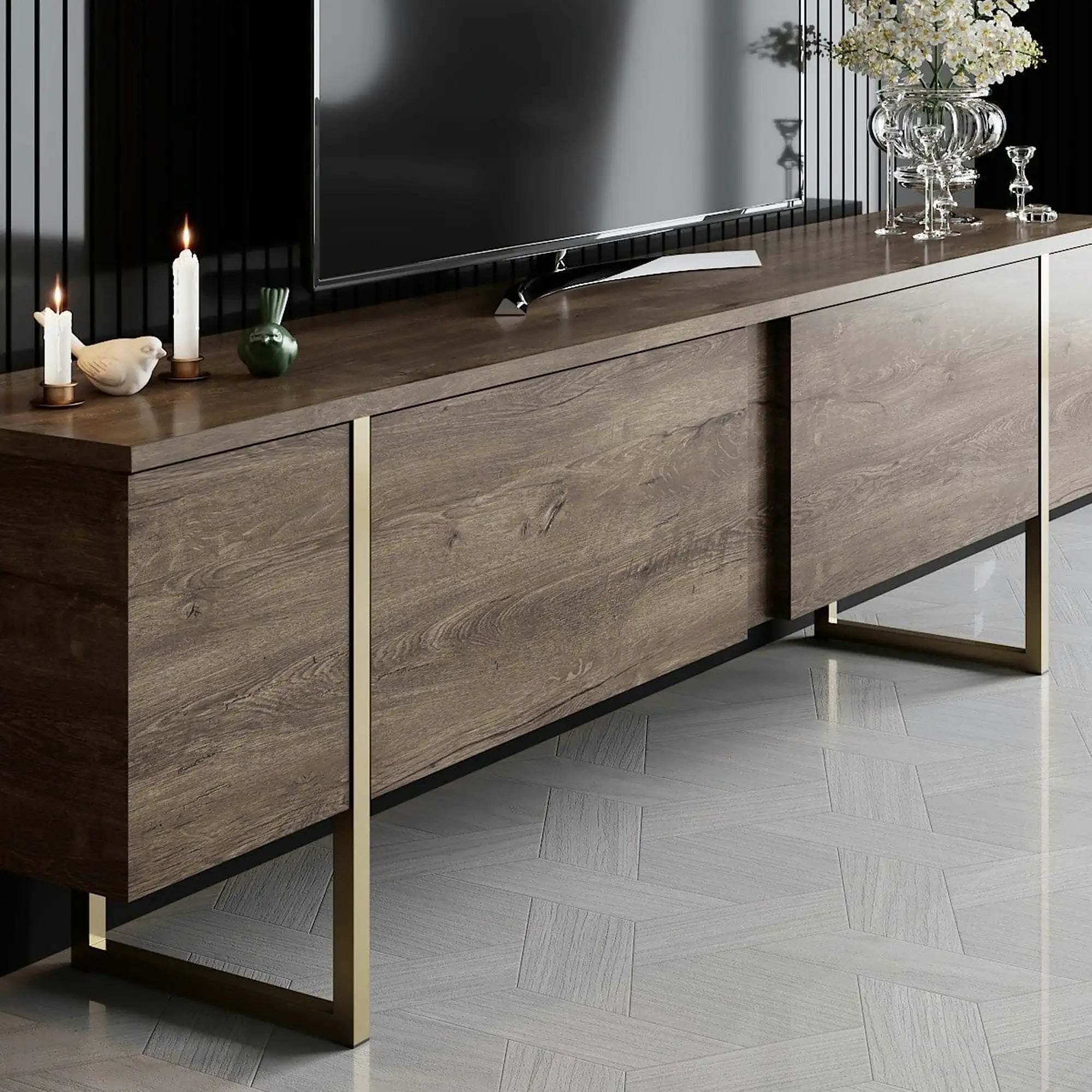 Mobilier living LUXE, nuc/auriu, PAL melaminat/metal, 2 piese