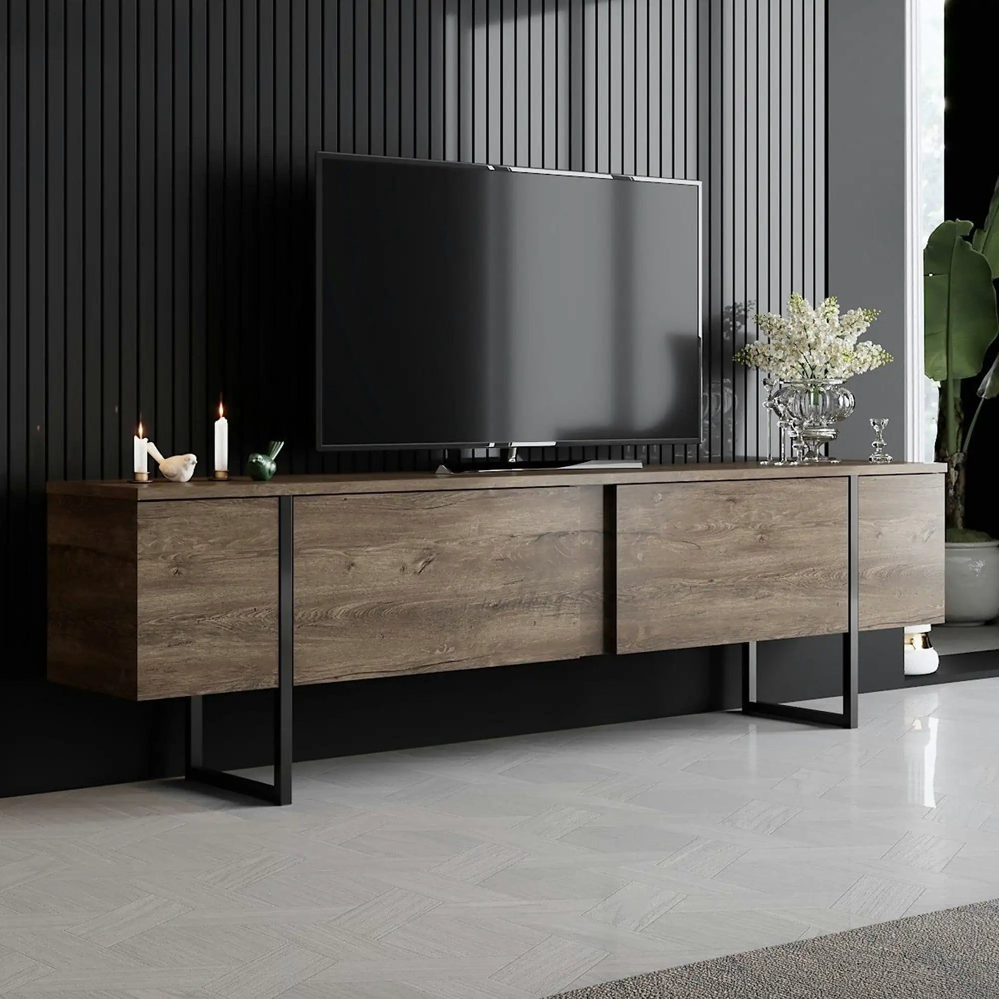 Mobilier living LUXE, nuc/negru, PAL melaminat/metal, 2 piese