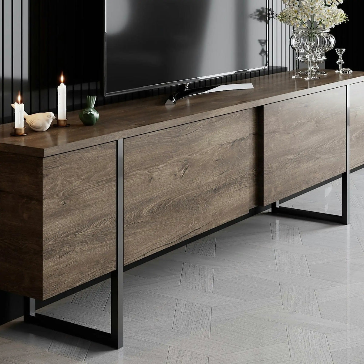 Mobilier living LUXE, nuc/negru, PAL melaminat/metal, 2 piese