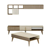 Mobilier living MILAN, efect de piatra travertin/nuc, PAL melaminat, 3 piese