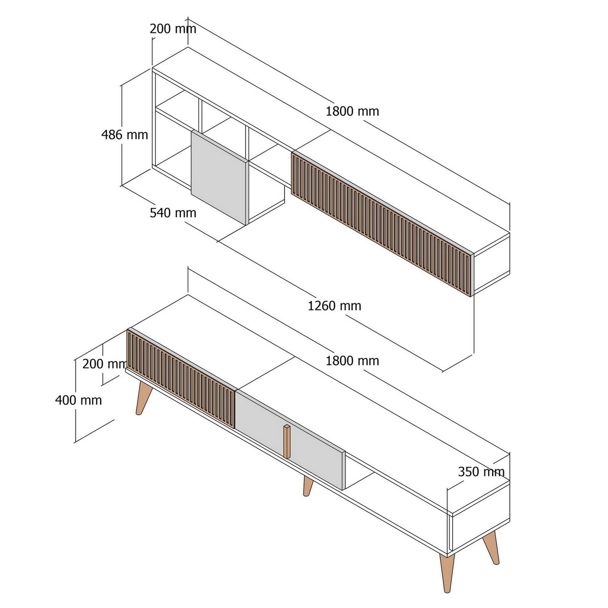 Mobilier living MILAN, nuc/crem, PAL melaminat, 2 piese