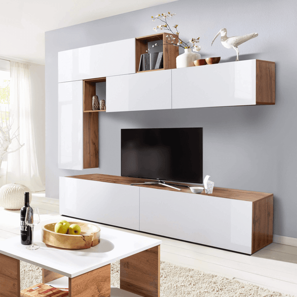 Mobilier living MIRALDA, stejar wotan/alb lucios, PAL melaminat, 3 piese