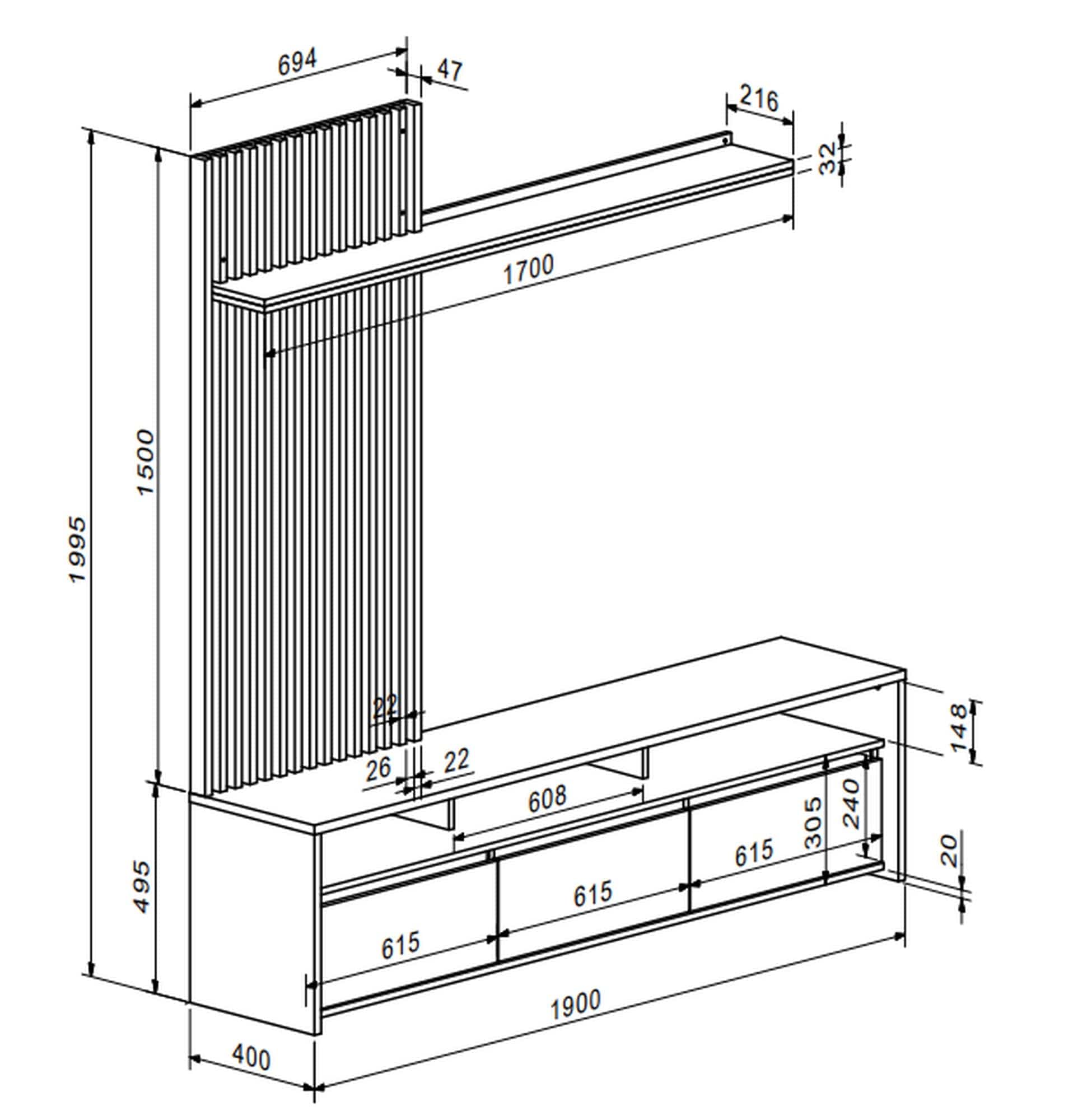 Mobilier living NEO, stejar auriu/gri deschis, PAL, 190x40x200 cm