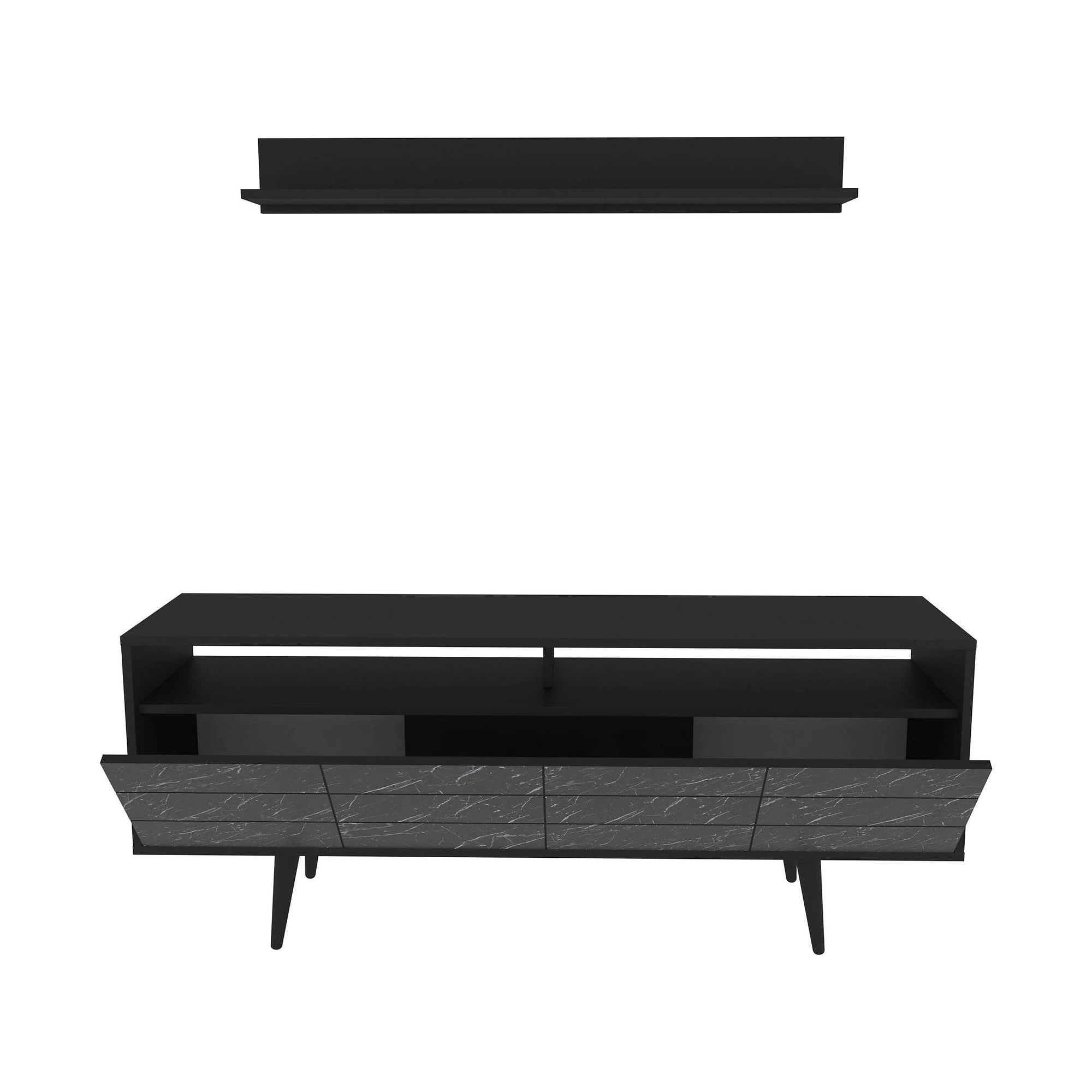 Mobilier living OLA, negru cu efect de marmura, PAL melaminat, 2 piese
