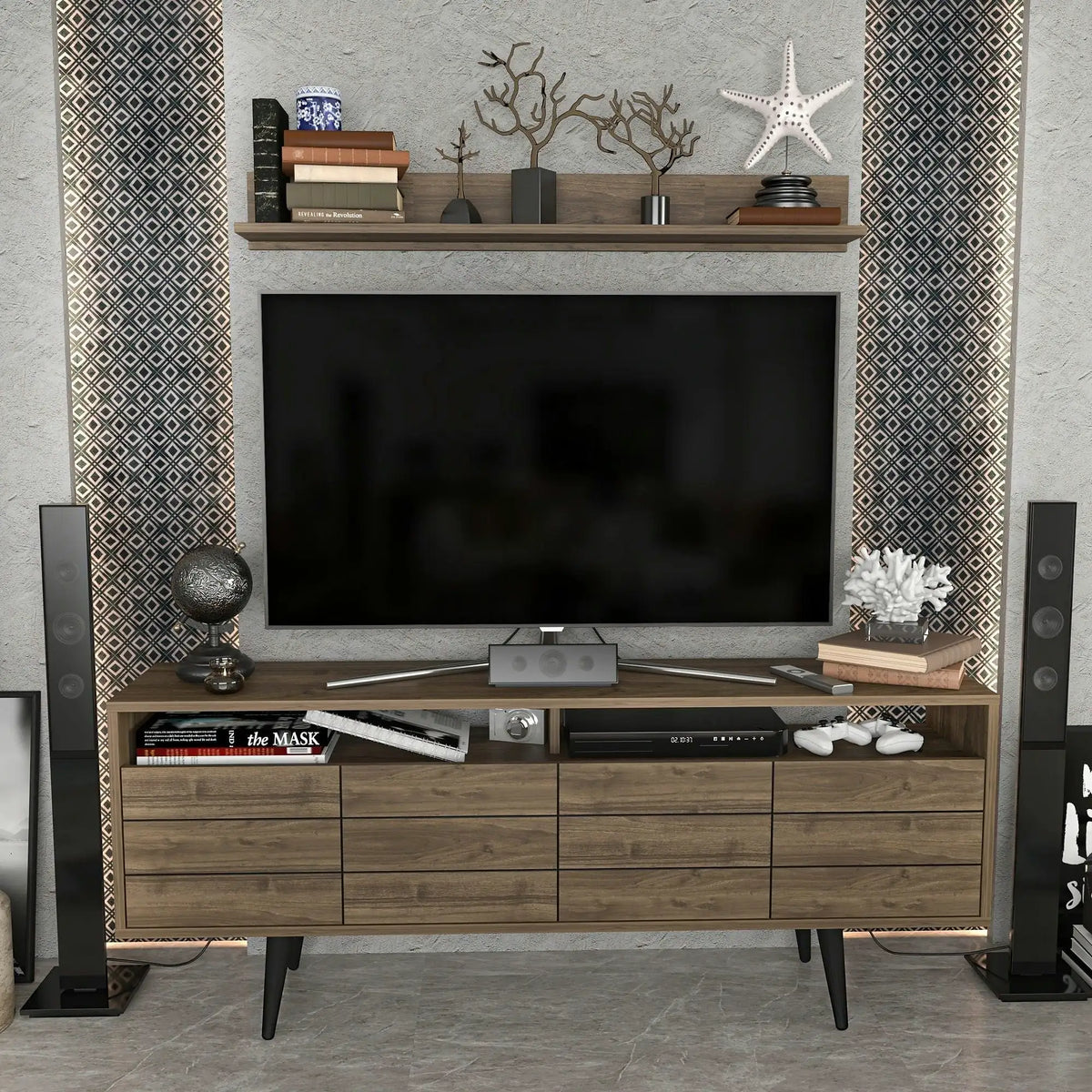 Mobilier living OLA, nuc/negru, PAL melaminat, 2 piese
