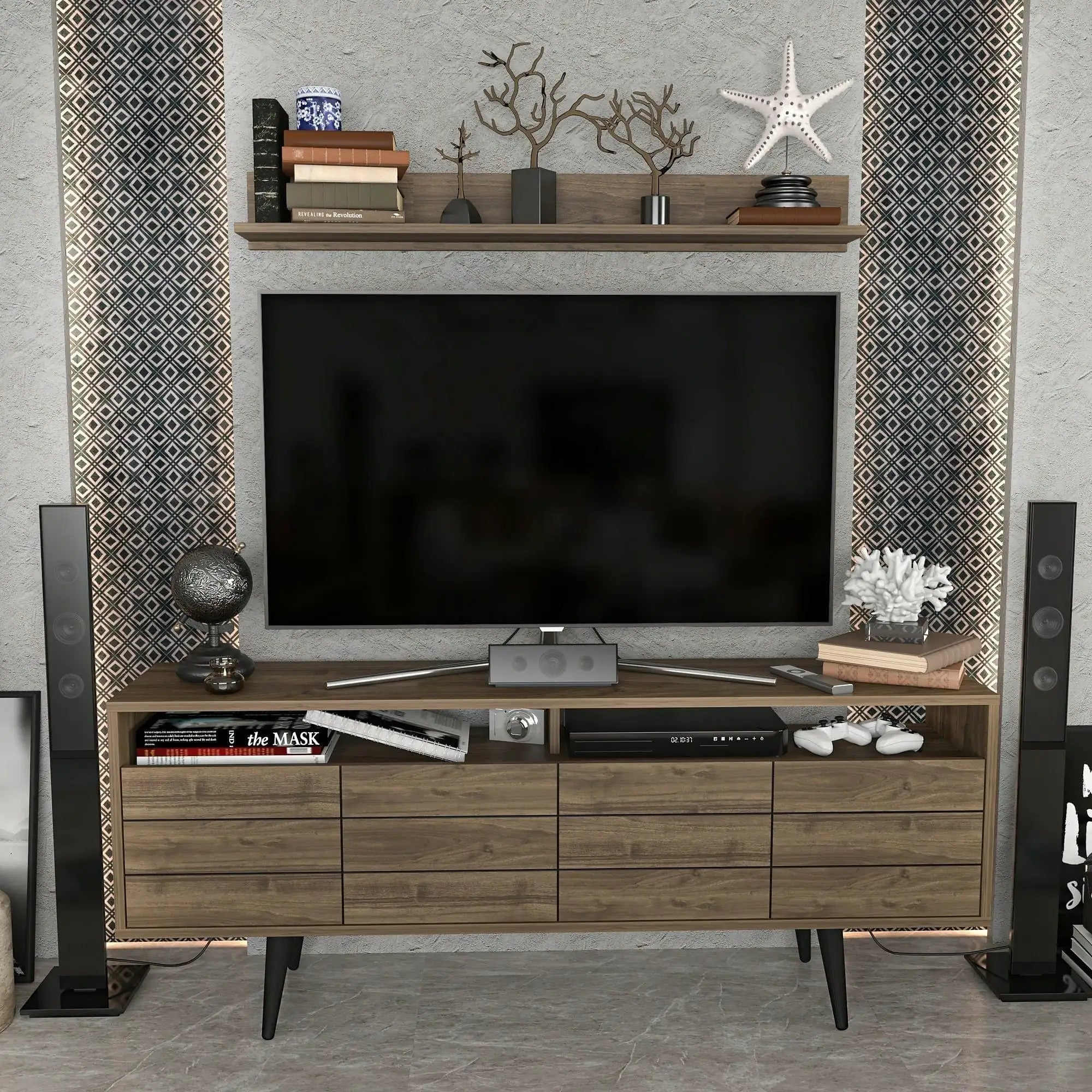 Mobilier living OLA, nuc/negru, PAL melaminat, 2 piese