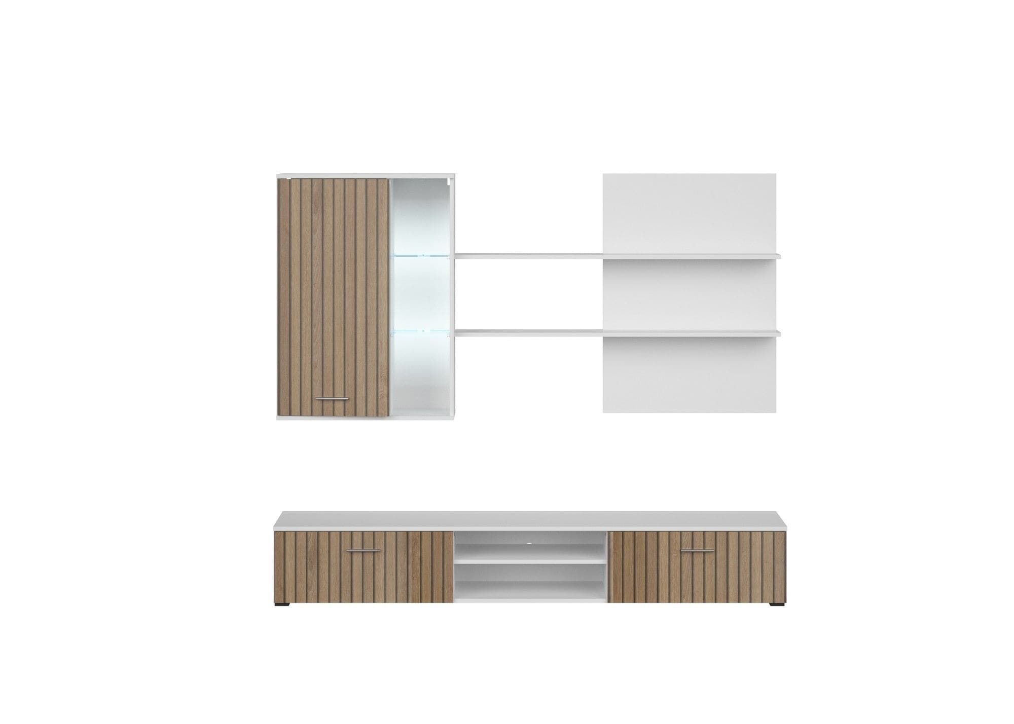 Mobilier living QUATRO, alb/stejar, PAL, 200x41x190 cm