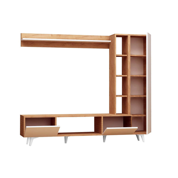 Mobilier living RAMBUTY, alb/stejar, PAL melaminat, 3 piese, 170x37x154 cm