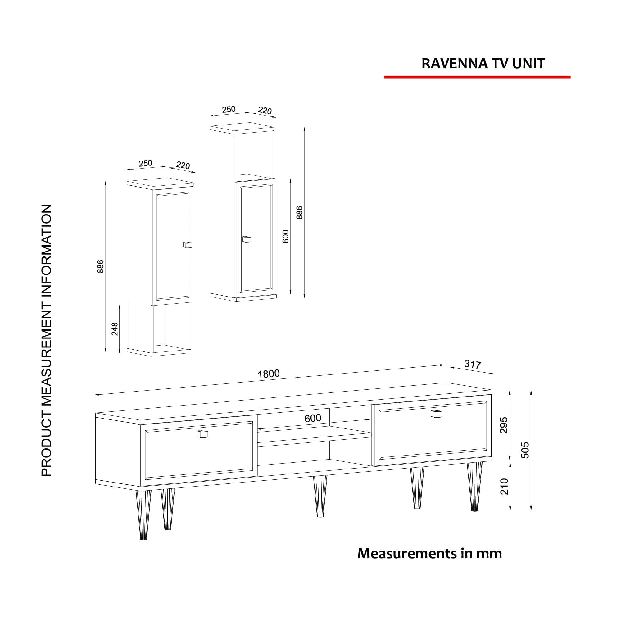 Mobilier living RAVENNA, alb/negru cu efect de marmura, PAL melaminat, 3 piese