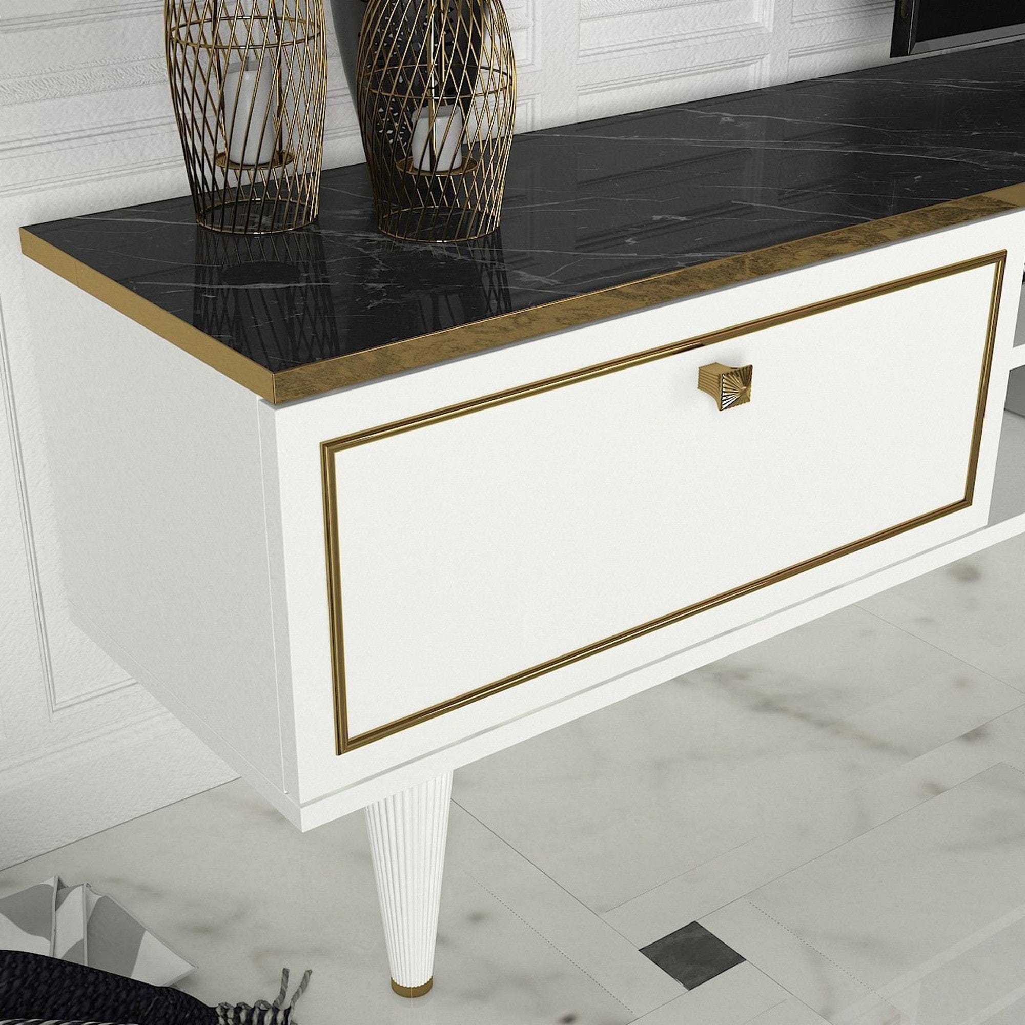 Mobilier living RAVENNA, alb/negru cu efect de marmura, PAL melaminat, 3 piese