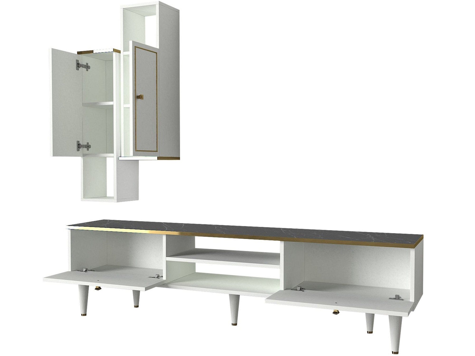 Mobilier living RAVENNA, alb/negru cu efect de marmura, PAL melaminat, 3 piese