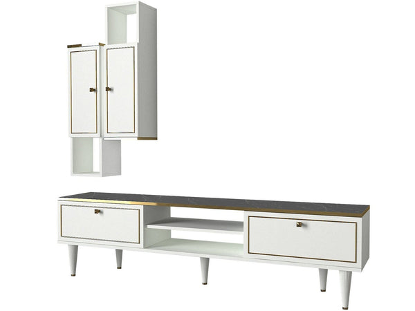 Mobilier living RAVENNA, alb/negru cu efect de marmura, PAL melaminat, 3 piese
